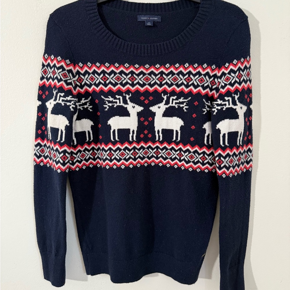 Tommy Hilfiger Blue and White Crewneck Sweater